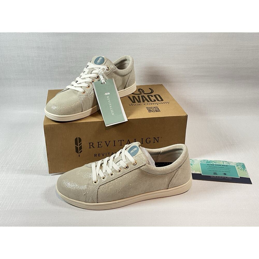 Waco Revitalign Comfort Oatmeal Glitter Lace Up Casual Sneakers Shoes 10.5 B NWB